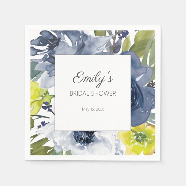 Serviette En Papier Mariage naval bleu jaune blanc floral Shower (Devant)