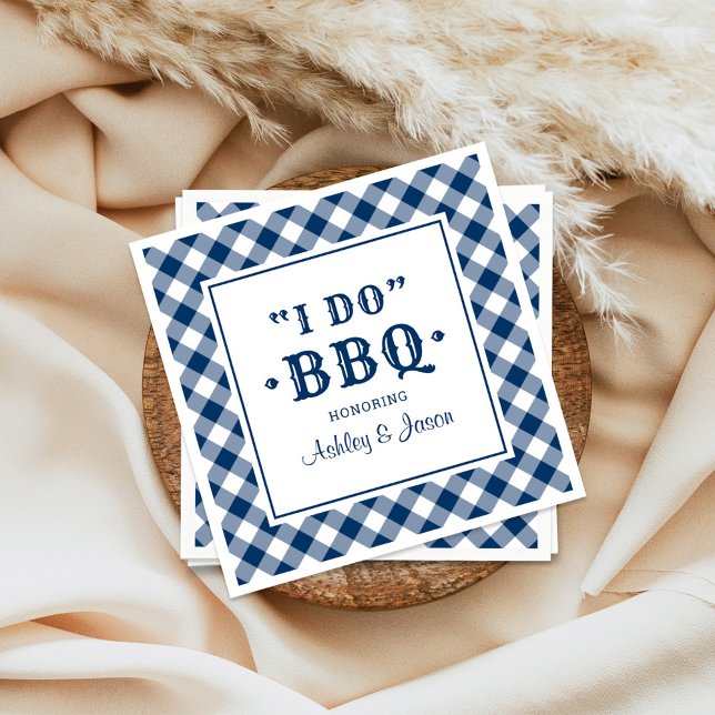 Serviette En Papier Mariage Navy Gingham I Do BBQ (Créateur téléchargé)
