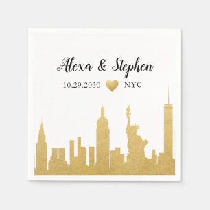 Serviette En Papier Mariage New York City Heart NYC Skyline Gold
