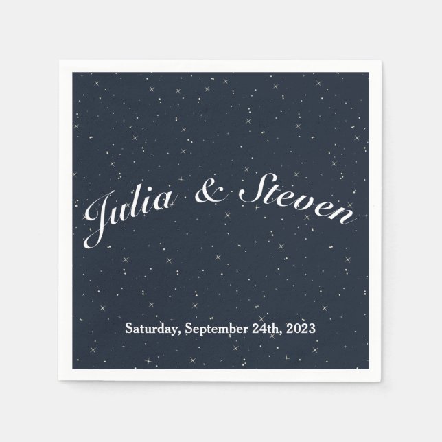 Serviette En Papier Mariage Night Sky Celestial Navy Blue & Stars (Devant)