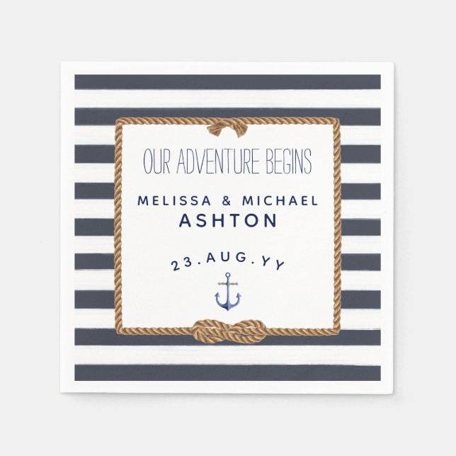 Serviette En Papier Mariage noeud marin infini bleu marine et blanc (Devant)