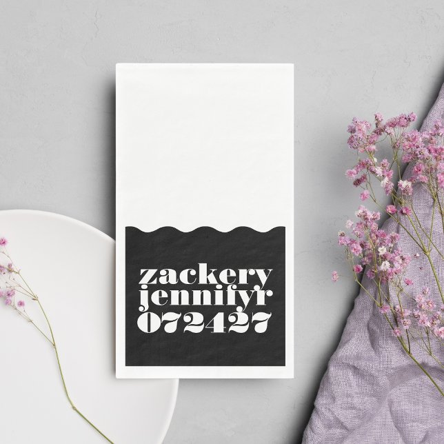 Serviette En Papier Mariage noir blanc gras moderne Gras (Créateur téléchargé)