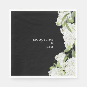 Serviette En Papier Mariage noir blanc Hydrangeas