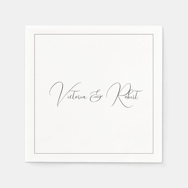 Serviette En Papier Mariage noir & blanc moderne (Devant)