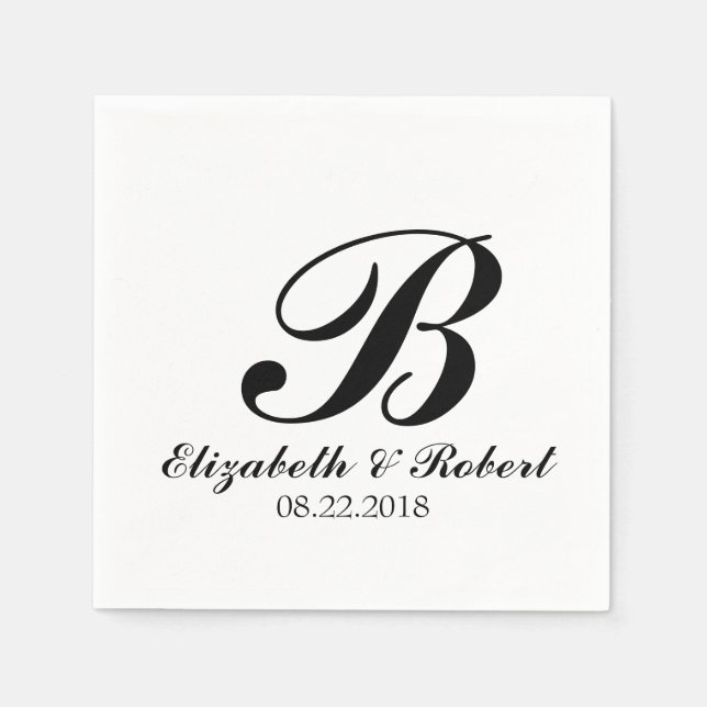 Serviette En Papier Mariage noir blanc Monogram Napkins (Devant)