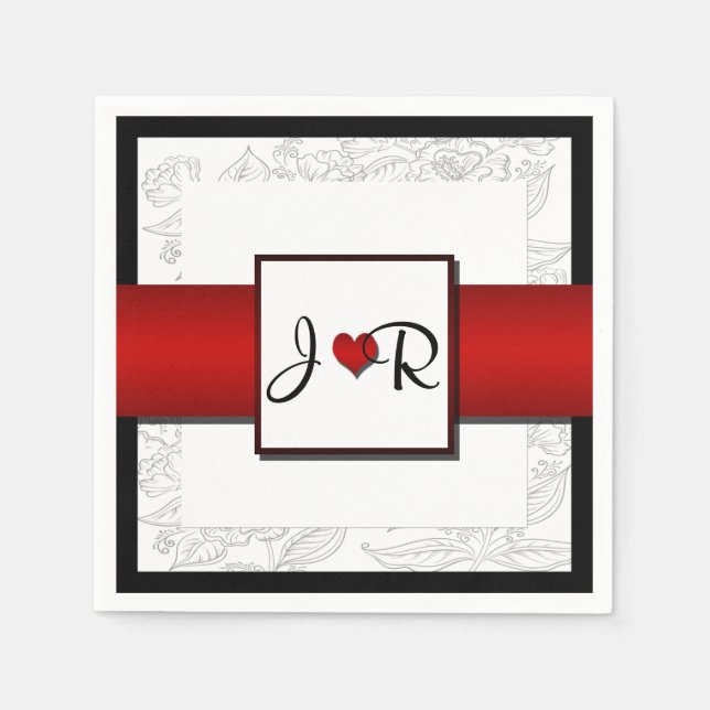 Serviette En Papier Mariage noir blanc rouge bohème (Devant)