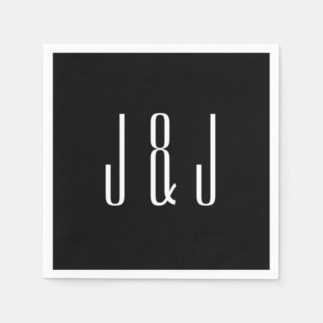 Serviette En Papier Mariage noir clair moderne (Devant)