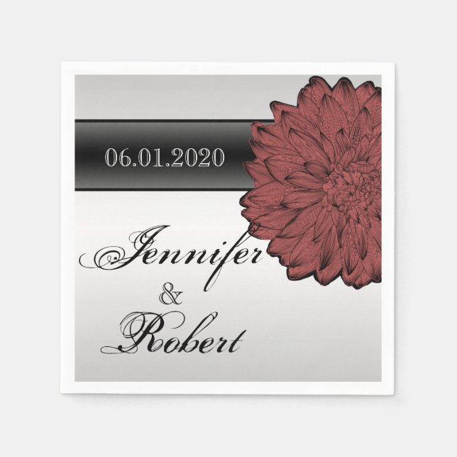 Serviette En Papier Mariage noir Dahlia Posh (Devant)
