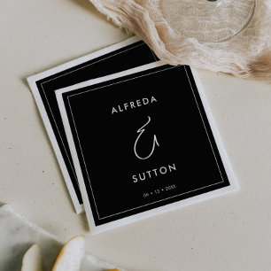 Serviette En Papier Mariage noir élégant et moderne