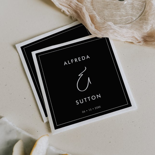 Serviette En Papier Mariage noir élégant et moderne (Créateur téléchargé)