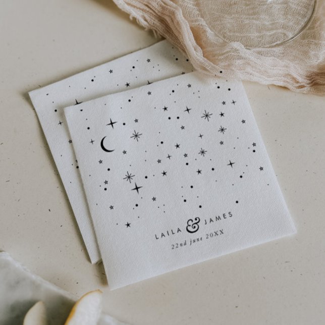 Serviette En Papier Mariage noir et blanc céleste (Zazzle Celestial Black and White Wedding Napkins)