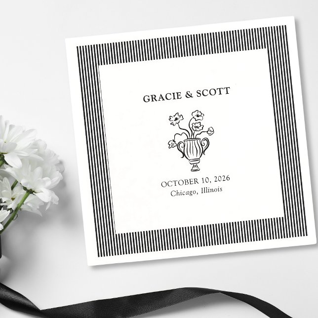 Serviette En Papier Mariage noir et blanc élégant (Créateur téléchargé)