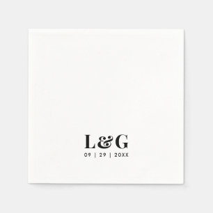 Serviette En Papier Mariage noir et blanc minimum de monogramme gras