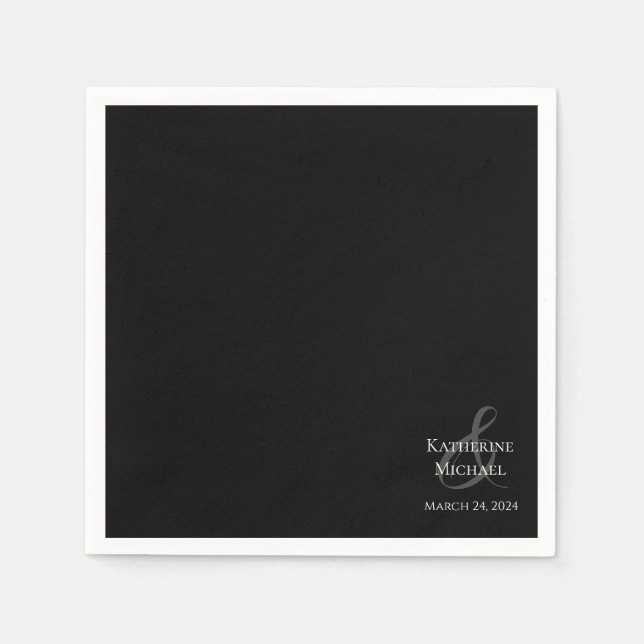 Serviette En Papier Mariage noir et blanc moderne- (Devant)