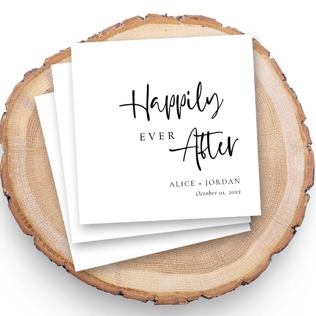 Serviette En Papier Mariage noir et blanc romantique personnalisé (Romantic black script napkins for personalized weddings)