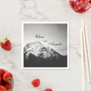 Serviette En Papier Mariage noir et blanc sous les montagnes