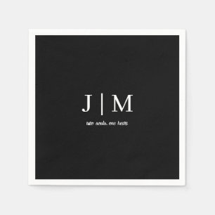 Serviette En Papier Mariage Noir et Blanc Texte Personnalisable
