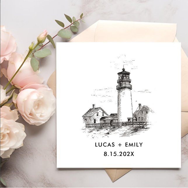 Serviette En Papier Mariage noir foncé du phare marin nautique (Créateur téléchargé)