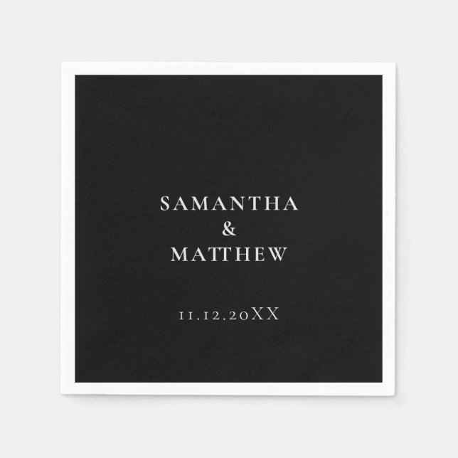 Serviette En Papier Mariage noir minimaliste moderne classique (Devant)