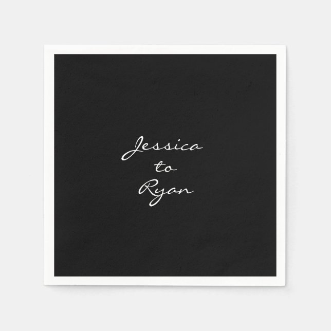 Serviette En Papier Mariage noir "Nom à Nom" Cocktail (Devant)