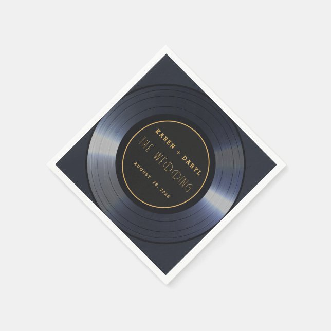 Serviette En Papier Mariage noir Retro Vinyl Record (Coin)