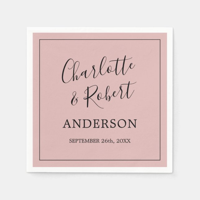Serviette En Papier Mariage noir rose Rose Dusty personnalisé (Devant)
