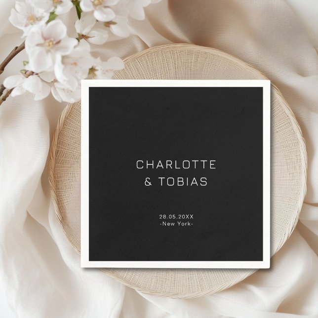 Serviette En Papier Mariage noir simple et élégant (Simple, elegant wedding napkins)