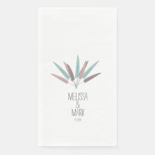 Serviette En Papier Mariage Nom de Couple Pastel Plumes Bohème