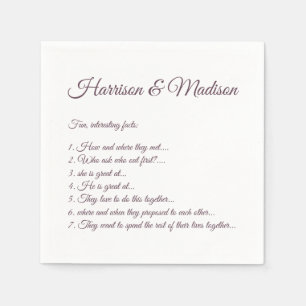Serviette En Papier Mariage Noms de script Couple Fun Facts aubergine