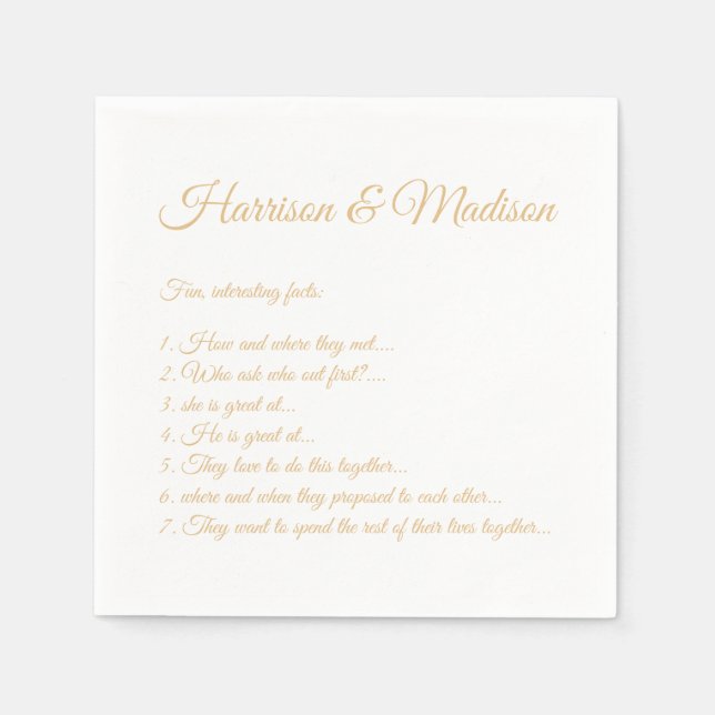 Serviette En Papier Mariage Noms de script Couple Fun Faits papier de  (Devant)