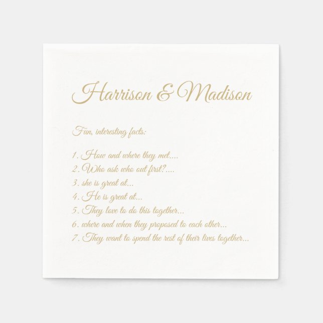 Serviette En Papier Mariage Noms de script Couple Fun Faits papier or (Devant)