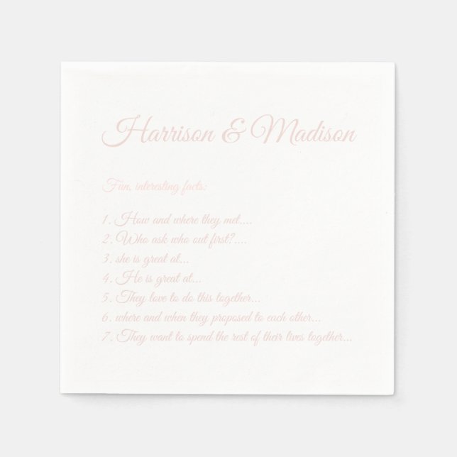 Serviette En Papier Mariage Noms de script Couple Fun Faits rose clair (Devant)