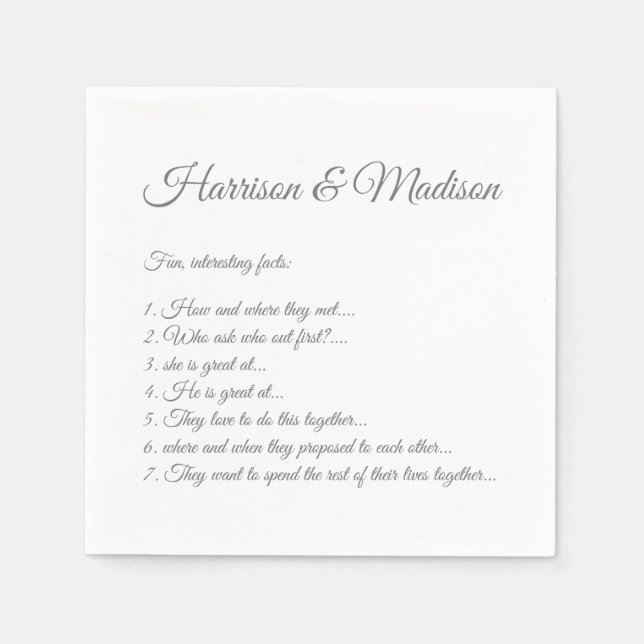 Serviette En Papier Mariage Noms de script Couple Fun Fun Fun Papier (Devant)
