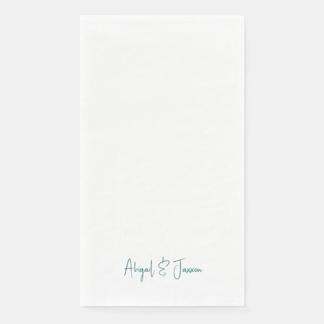 Serviette En Papier Mariage Noms Personnalisés Script Turquoise  (Devant)