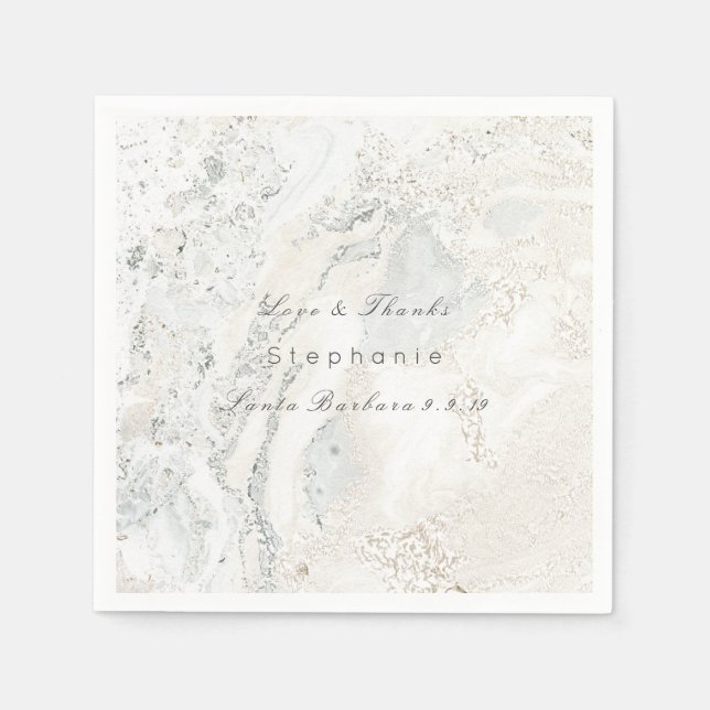 Serviette En Papier Mariage nuptiale en marbre blanc gris minimalisme (Devant)