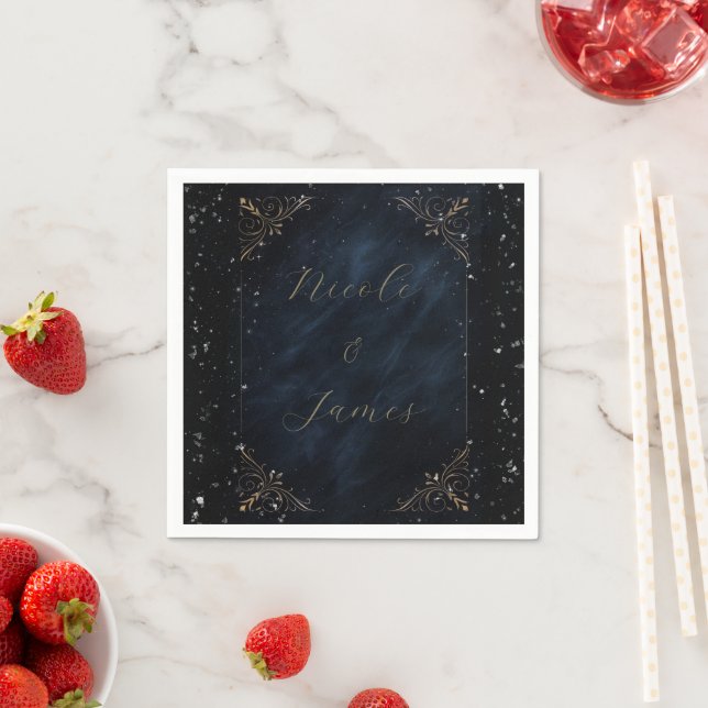 Serviette En Papier Mariage Obsidienne Oracle Minuit Élégance (En situation)
