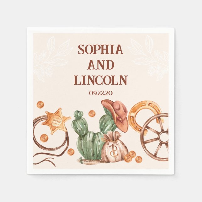Serviette En Papier Mariage occidental brun rustique (Devant)