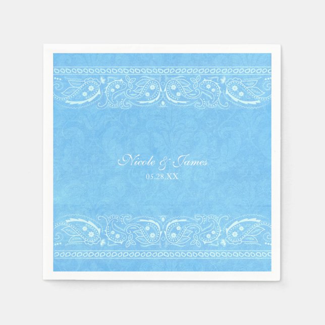 Serviette En Papier Mariage Occidental Country Paisley Rustique Bleu (Devant)