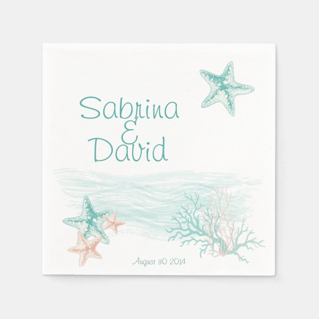 Serviette En Papier Mariage Ocean Breeze Beach (Devant)