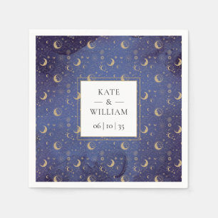Serviette En Papier Mariage Or Mystique Céleste Lunes Et Étoiles