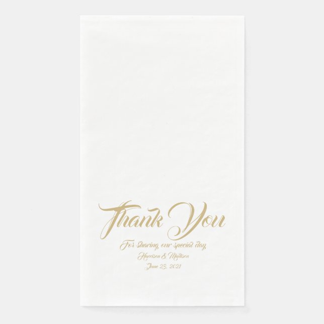 Serviette En Papier Mariage or script personnalisé merci noms de texte (Devant)