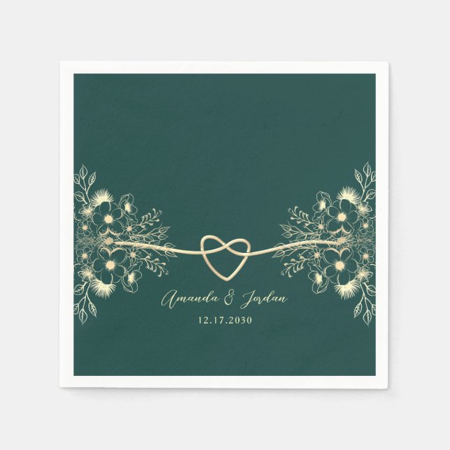 Serviette En Papier Mariage Or Vert Émeraude (Devant)