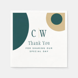 Serviette En Papier Mariage Or Vert Paon Merci