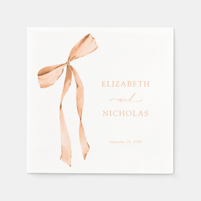 Serviette En Papier Mariage orange Apricot en ruban aquarelle (Devant)