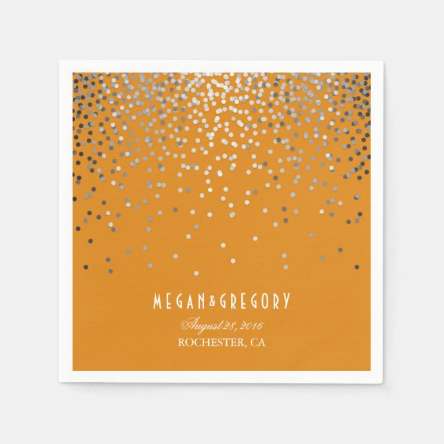 Serviette En Papier Mariage orange Confetti en argent (Devant)