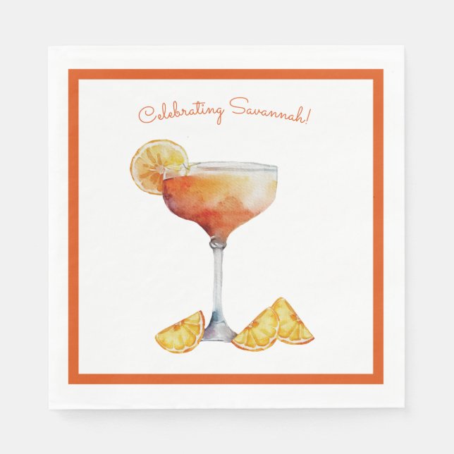 Serviette En Papier Mariage Orange et Blanc (Devant)