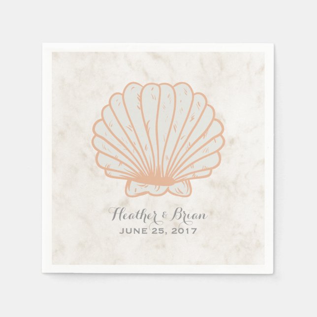 Serviette En Papier Mariage Orange Rustique Seashell (Devant)