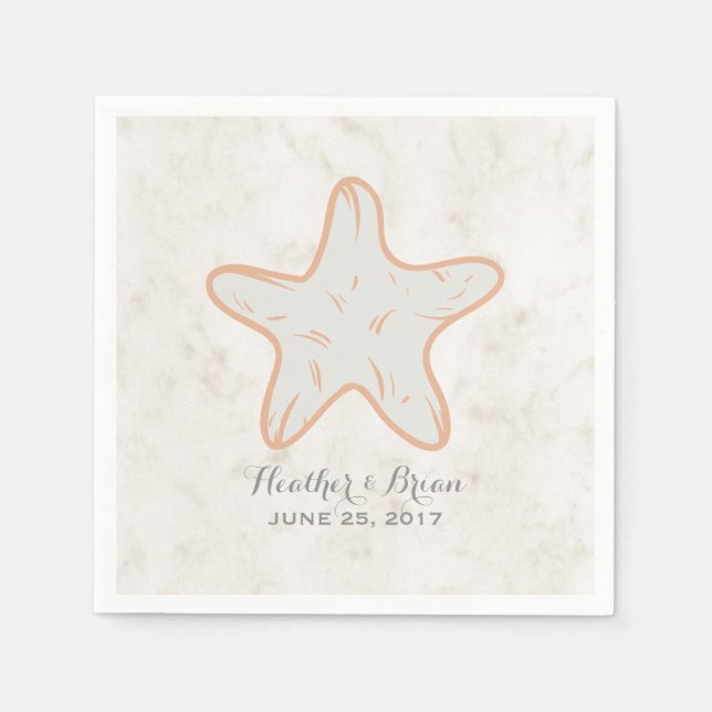 Serviette En Papier Mariage Orange Rustique Starfish (Devant)