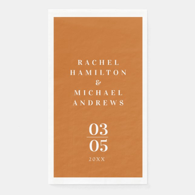 Serviette En Papier Mariage Orange Simple Moderne Gras  (Devant)