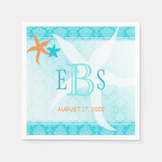 Serviette En Papier Mariage Orange Turquoise White Beach